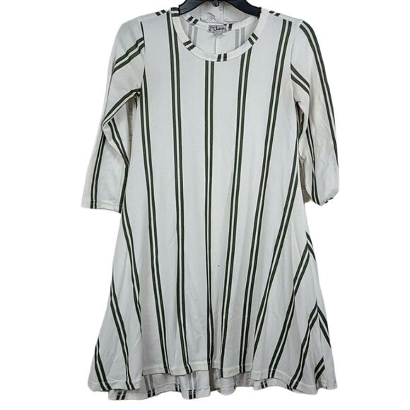 Justify Mini Dress White Striped Long Sleeve Casual A-line Shift Knit Juniors - Picture 1 of 6